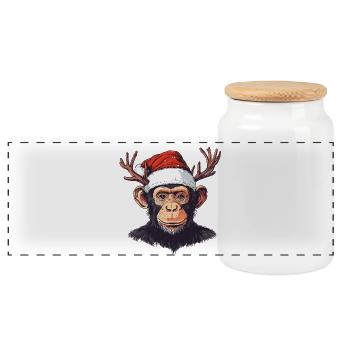 Affe mit Weihnachtsmütze und Geweih Weihnachten - Panorama Keksdose mit Holzdeckel - Weiß - Vorne