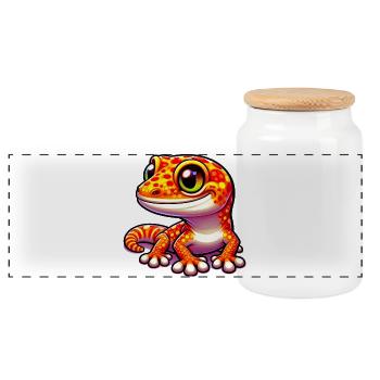 Gecko - Panorama Keksdose mit Holzdeckel - Weiß - Vorne