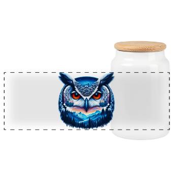 Owl - Panoramic Cookie Jar with Wooden Lid - white - Front