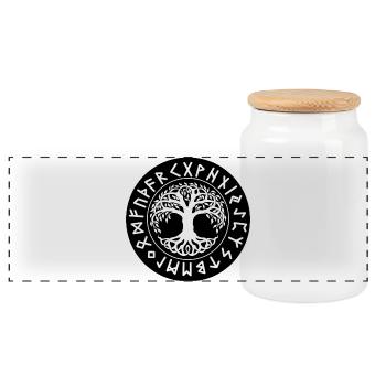 Yggdrasil Techno Block Runes - Rave Clothing - Panoramic Cookie Jar with Wooden Lid - white - Front