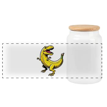 Bananasaurus – Funny Banana Raptor - Panoramic Cookie Jar with Wooden Lid - white - Front