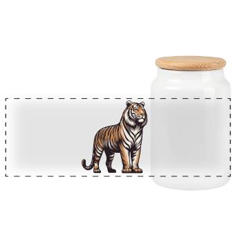 Tiger - Panorama Keksdose mit Holzdeckel - Weiß - Vorne