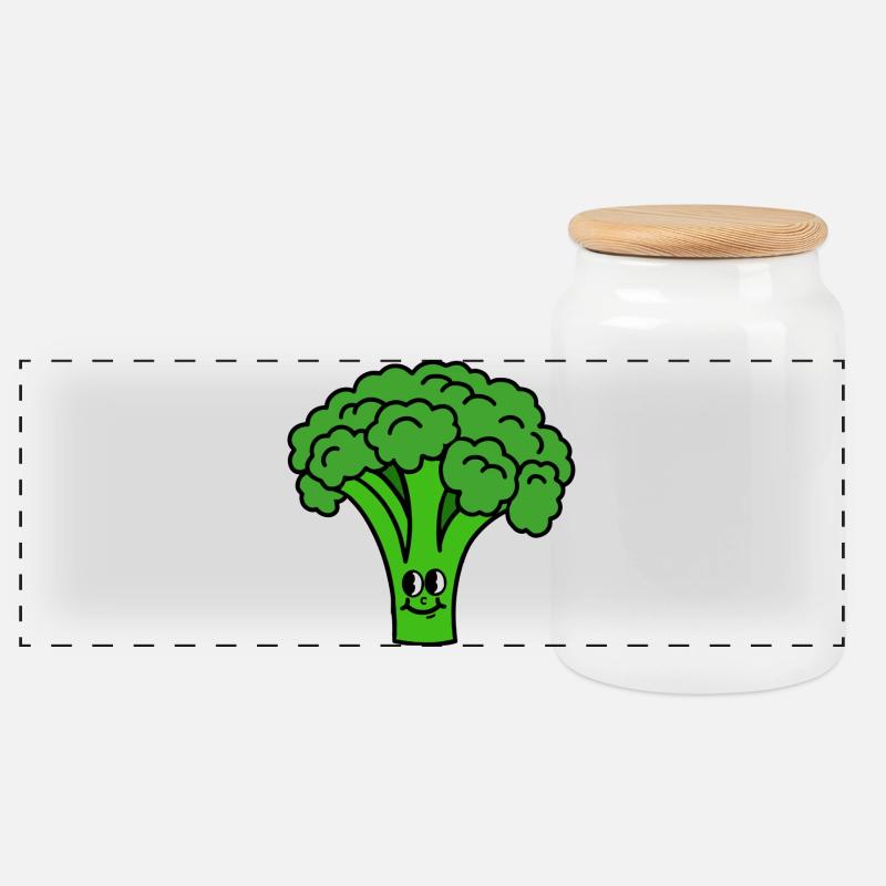 Brocoli - Boîte à biscuits avec couvercle en bois - blanc