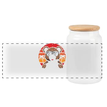 Cute Bear with Sunglasses Sunset Design - Panoramic Cookie Jar with Wooden Lid - white - Front