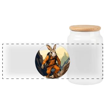 Rabbit Hiking / Mountaineer Rabbit - Panoramic Cookie Jar with Wooden Lid - white - Front