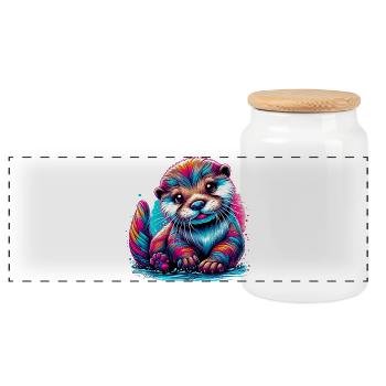 Otter - Panoramic Cookie Jar with Wooden Lid - white - Front