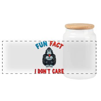 Funny Gorilla Fun Fact I don't Care - Panoramic Cookie Jar with Wooden Lid - white - Front