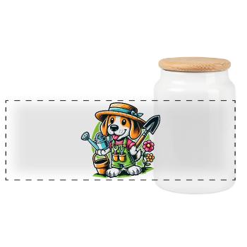 Beagle Gardener - Panoramic Cookie Jar with Wooden Lid - white - Front