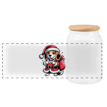 Beagle Weihnachtsmann - Panorama Keksdose mit Holzdeckel - Weiß - Vorne