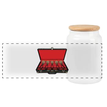 Handbells Carrying Set Case Vintage - Panoramic Cookie Jar with Wooden Lid - white - Front