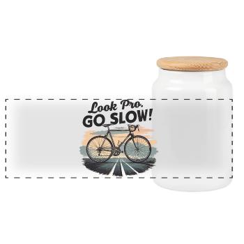 Vintage Fahrrad Look Pro Go Slow - Panorama Keksdose mit Holzdeckel - Weiß - Vorne