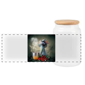 Souris en chemise de nuit : la nuit des mélodies folles. - Boîte à biscuits avec couvercle en bois - blanc - Devant