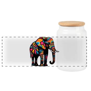 Elephant - Panoramic Cookie Jar with Wooden Lid - white - Front