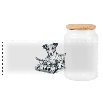 Sushi Jack Russell Terrier Maki Kimono Gift - Panoramic Cookie Jar with Wooden Lid - white - Front