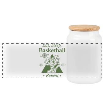 Humorvolles Basketball-Herz-Design - Panorama Keksdose mit Holzdeckel - Weiß - Vorne
