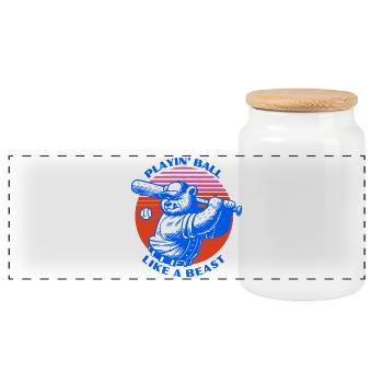 Baseball-Bär im Retro-Stil - Panorama Keksdose mit Holzdeckel - Weiß - Vorne