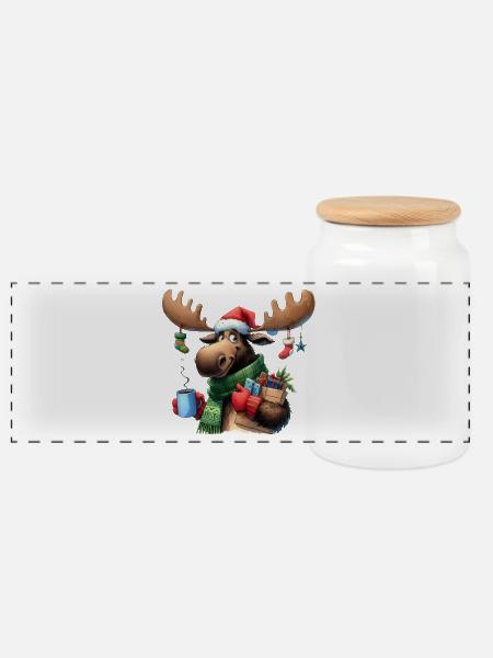 Reindeer Winter Joy - Panoramic Cookie Jar with Wooden Lid - white