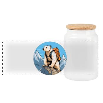 Eisbären Bergsteiger / Wandern Eisbär - Panorama Keksdose mit Holzdeckel - Weiß - Vorne