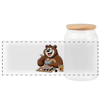 Sushi Bear Happy Maki Gift - Panoramic Cookie Jar with Wooden Lid - white - Front