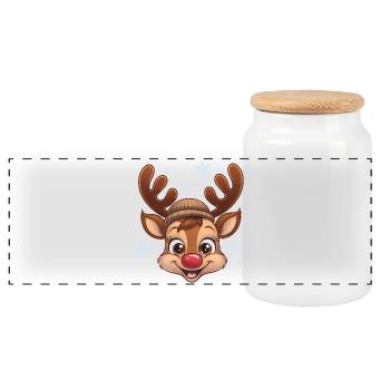Mignon garçon renne avec chapeau de laine - Boîte à biscuits avec couvercle en bois - blanc - Devant