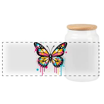 Butterfly - Panoramic Cookie Jar with Wooden Lid - white - Front