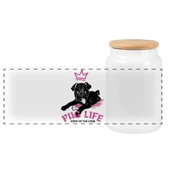 La vie de carlin – Carlin avec couronne - Boîte à biscuits avec couvercle en bois - blanc - Devant