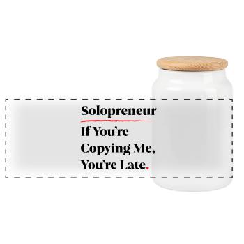Solopreneur : Si tu me copies, tu es en retard [B] - Boîte à biscuits avec couvercle en bois - blanc - Devant