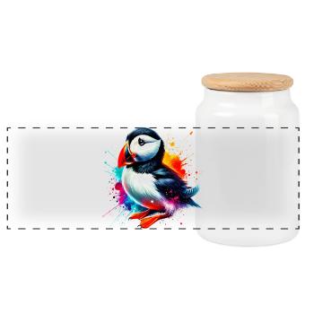 Puffin - Panoramic Cookie Jar with Wooden Lid - white - Front