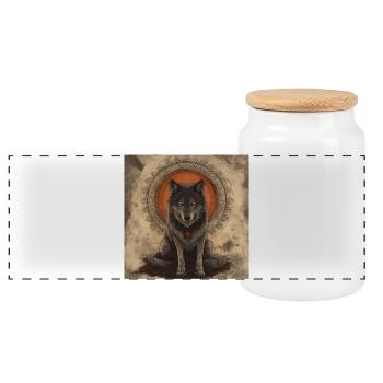 Esoterik Spiritualität Mystik Wolf - Panorama Keksdose mit Holzdeckel - Weiß - Vorne