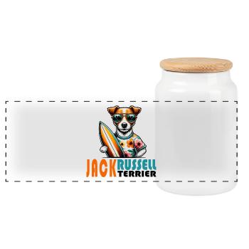 Jack Russell Terrier Surfing Design - Panorama Keksdose mit Holzdeckel - Weiß - Vorne