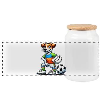 Jack Russell Terrier Fußballer - Panorama Keksdose mit Holzdeckel - Weiß - Vorne