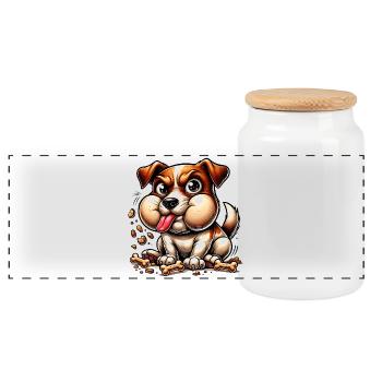 Jack Russell Terrier Leckerlie Design - Panorama Keksdose mit Holzdeckel - Weiß - Vorne
