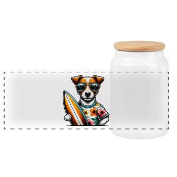 Jack Russell Terrier Surfer - Panorama Keksdose mit Holzdeckel - Weiß - Vorne