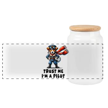 Jack Russell Terrier Pilot - Panoramic Cookie Jar with Wooden Lid - white - Front