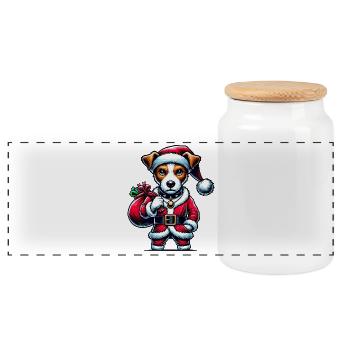 Père Noël Jack Russell Terrier - Boîte à biscuits avec couvercle en bois - blanc - Devant