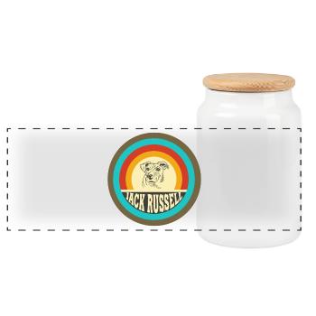 Jack Russell Terrier Design - Panorama Keksdose mit Holzdeckel - Weiß - Vorne