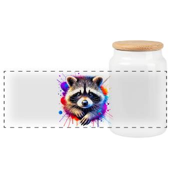 Raccoon - Panoramic Cookie Jar with Wooden Lid - white - Front