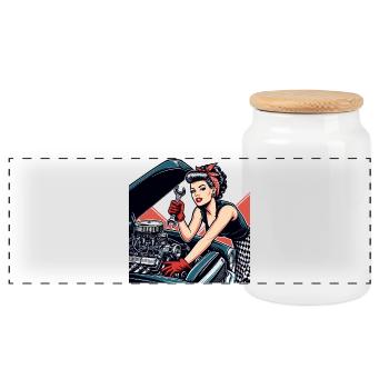 Rockabilly Werkstatt Auto Reparatur Retro Geschenk - Panorama Keksdose mit Holzdeckel - Weiß - Vorne