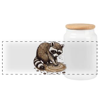 Raccoon - Panoramic Cookie Jar with Wooden Lid - white - Front