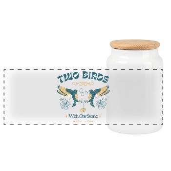 Two Birds One Stone – Vintage Vogelillustration - Panorama Keksdose mit Holzdeckel - Weiß - Vorne