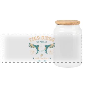 Two Birds with One Stone – Vintage Vogelmotiv - Panorama Keksdose mit Holzdeckel - Weiß - Vorne