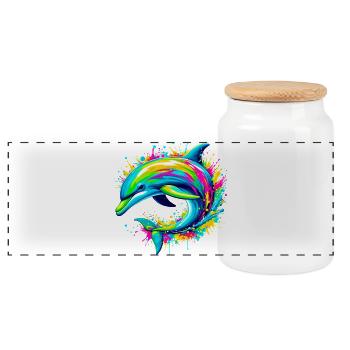 Dolphin - Panoramic Cookie Jar with Wooden Lid - white - Front