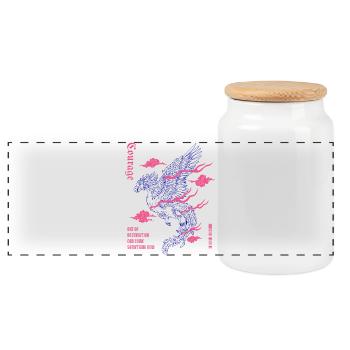 Courage – Phoenix of Rebirth - Panoramic Cookie Jar with Wooden Lid - white - Front