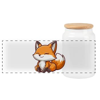 Cute and Happy Fox in Cartoon Style - Panoramic Cookie Jar with Wooden Lid - white - Front