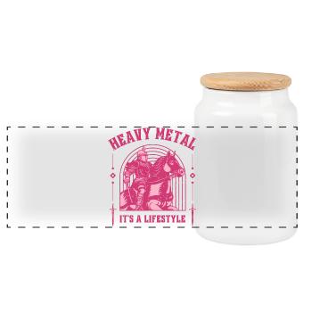 Heavy Metal – Knight & Horse Medieval Design - Panoramic Cookie Jar with Wooden Lid - white - Front