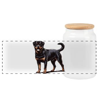 Rottweiler - Panoramic Cookie Jar with Wooden Lid - white - Front