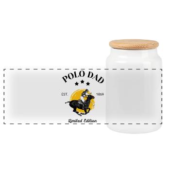 Polo Rider – Dynamisches Sportdesign - Panorama Keksdose mit Holzdeckel - Weiß - Vorne