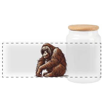 Orangutan - Panoramic Cookie Jar with Wooden Lid - white - Front