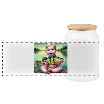 Bébé pêcheur Motif Cadeau Pêcheur - Boîte à biscuits avec couvercle en bois - blanc - Devant
