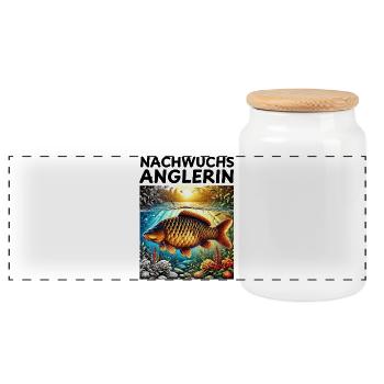 Jeune pêcheur - Motif carpe - Boîte à biscuits avec couvercle en bois - blanc - Devant